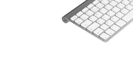 Close up computer keyboard isolated on white background with clipping path. Keyboard isolated for design. Isolated pc keyboard. Wireless keyboard on white background.