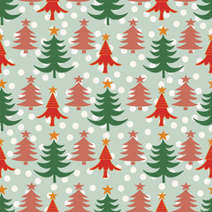 Vector Christmas Tree Seamless Pattern on mint green background