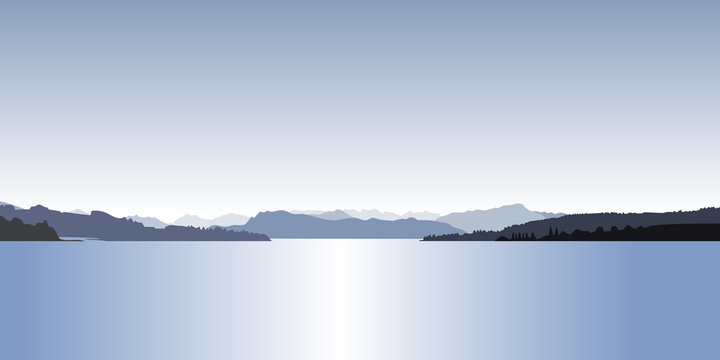 Nature landscape, mountains and lake. Lake Lucerne, Switzerland. Vector illustration.