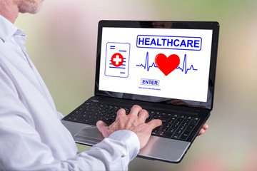 Online healthcare concept on a laptop