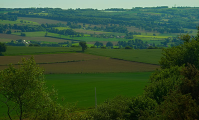 Obraz premium View from the hill on tranquil landscape in rural Normandy