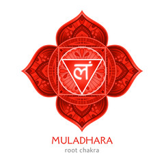 Muladhara, root chakra symbol. Colorful mandala. Vector illustration - 291902854