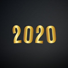 2020 new year realistic gold text numbers, postcard, banner, vector illustration