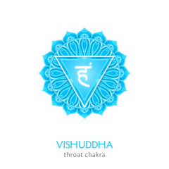 Vishuddha, throat chakra symbol. Colorful mandala. Vector illustration