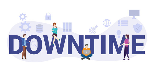 downtime server technology concept with big word or text and team people with modern flat style - vector - obrazy, fototapety, plakaty