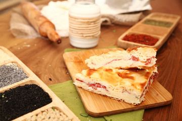 Patty with milk on the table 