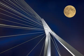 Fotobehang Rotterdam Erasmusbrücke  Mond Nacht © Blickfang