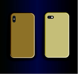 Vector mock up smartphone case. Two stylish print designs: trendy brown and beige print design. Trend design cover print