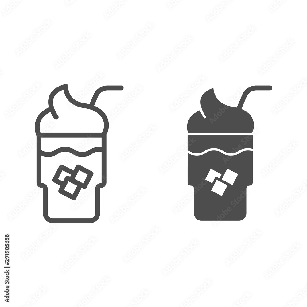 Poster cocktail with foam line and glyph icon. drink in glass with cream vector illustration isolated on wh