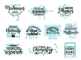 Research , science subjects lettering icons