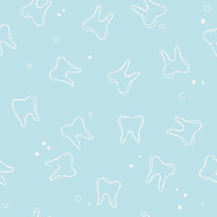 Soft seamless dental pattern. Cute blue background with white teeth and dots for dental, oral medicine design.