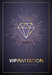 Vector illustration Dark And Golden VIP Invitation Template With Gold Diamond