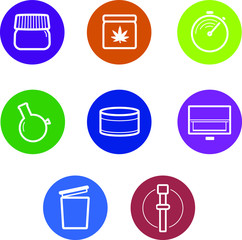 Simple pot shop smoking icons set