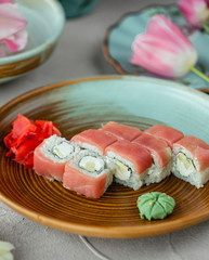 Sushi with rice and salmon