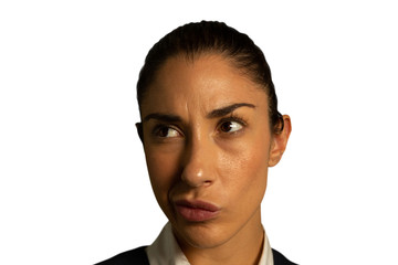 Young businesswoman looking up