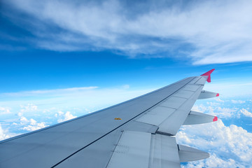 Fototapeta na wymiar Engine of passenger airplane when airplane flying in the sky
