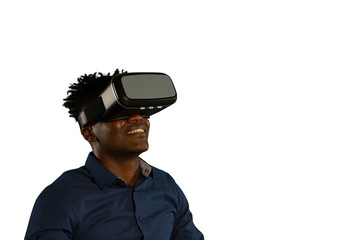 Young businessman using a VR headset