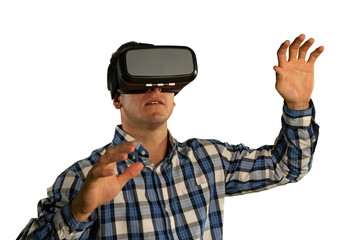 Young businessman using a VR headset