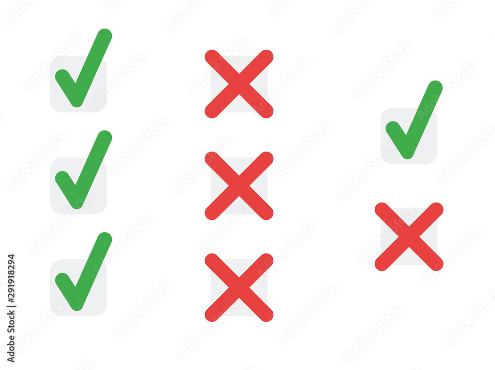 Poster vector icon set of check marks and x marks.