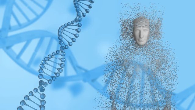Moving 3d DNA strand and human body