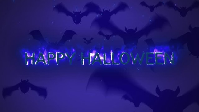 Happy Halloween in flames on blue background
