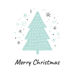 Fototapeta premium Merry Christmas. Vector greeting card with cute hand drawn Christmas tree. Scandinavian illustration