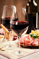 Red wine with charcuterie and cheese