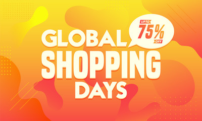 Advertising banner or poster design with 75% discount offer on abstract fluid art background for Global Shopping Days.