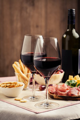 Red wine with charcuterie and cheese