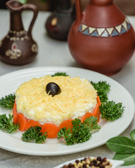 Mimosa salad with olives