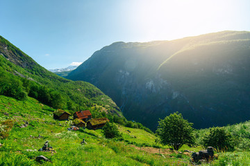 Amazing nature view with fjord and mountains. Scandinavian Mountains, Norway. Artistic picture. Beauty world. The feeling of complete freedom - 291922014