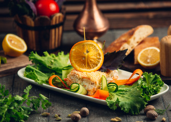 Mimosa salad with vegetables