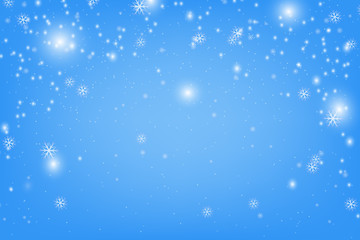 Snowflakes, vector snow. Heavy snowfall with snowflakes in different shapes and forms. Snow flakes background. Falling Christmas shining transparent beautiful, little snow on blue backdrop.