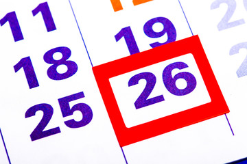 the calendar. number with a red square. organizer