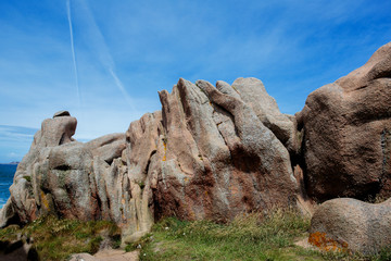 Bretonic Coast and Beach with Granite Rocks at the Cote de Granit Rose - Pink Granite Coast