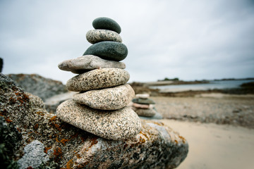 Bretonic Coast and Beach with Granite Rocks at the Cote de Granit Rose - Pink Granite Coast