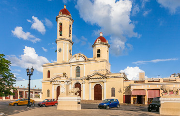 Cienfuegos, Cuba-Otober 13, 2016. Cienfuegos Cathedral (Catedral de la Purisima Concepcion) is a religious building, located opposite the Jose Marti Park in the historical Cienfuegos city center.
