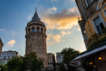 Fototapeta na wymiar Istanbul, Turkey; The Galata Tower (Galata Kulesi in Turkish) — called Christea Turris (the Tower of Christ in Latin) 