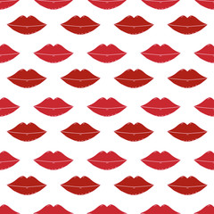 Kisses seamless pattern. Glamour vector background with red lips. Romantic kisses pattern for textile design.