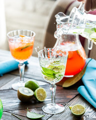 Homemade lemonade with various fruits