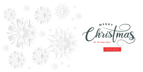 Stylish text of Merry Christmas and snowflakes decorated background. Can be used as greeting card or poster design.