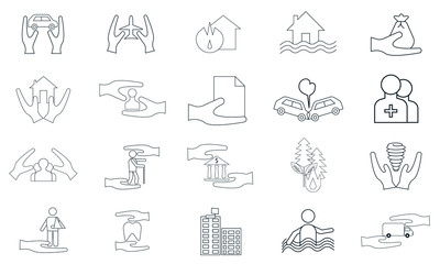 Insurance icon set in thin line style vector image