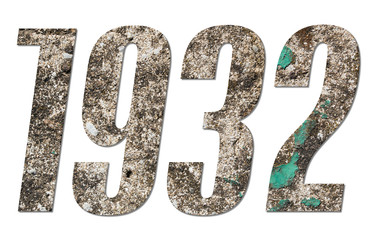 Year 1932 with old concrete wall on white background