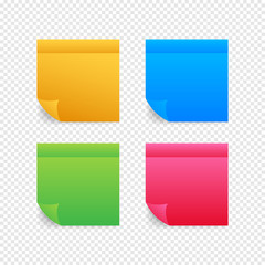 Sticky colored notes. Post note paper. Vector illustration.