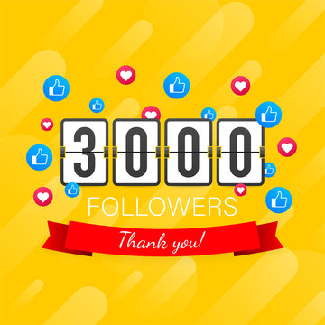 3000 followers, Thank You, social sites post. Thank you followers congratulation card. Vector stock illustration