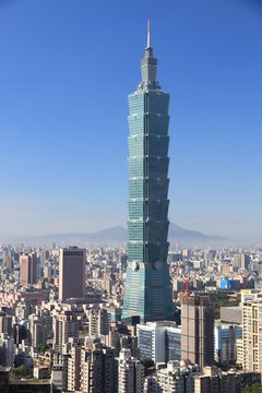 TAIPEI, TAIWAN - DECEMBER 3, 2018: Taipei 101 building in Taiwan. It was the tallest in the world from 2004 to 2010.