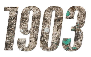 Year 1903 with old concrete wall on white background