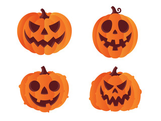 Set of halloween pumpkin. Carved pumpkin lantern