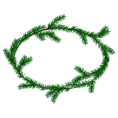 wreath of green spruce branches on a white background