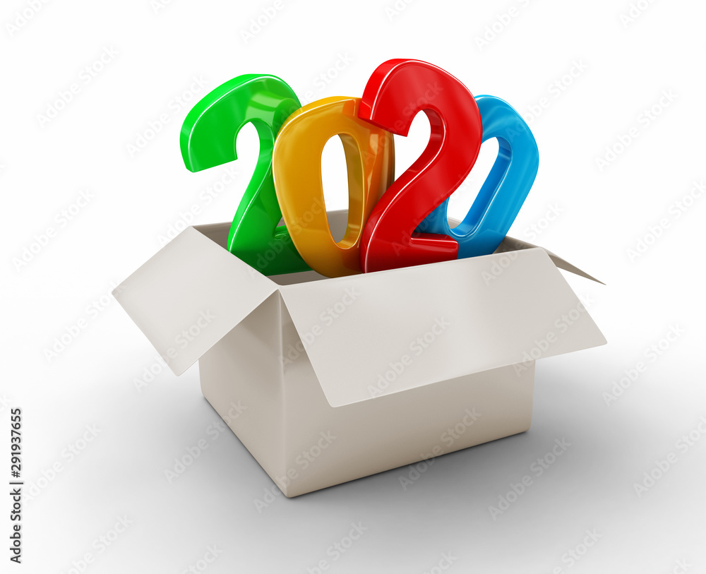 Poster open package with 2020. image with clipping path
